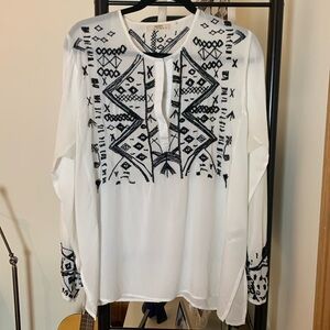 Sacks | white blouse with black embroidery and beading size 3